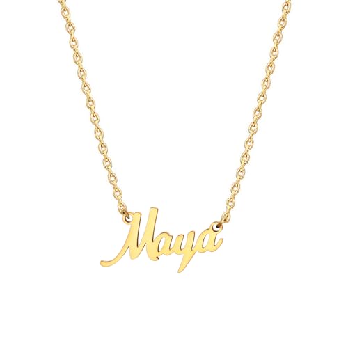 MOMOL 18 Karat vergoldete Edelstahl-Namenskette, personalisierte Namensschild-Halskette für Damen, Small, Vergoldet, Kein Edelstein MOMOL 18 Karat vergoldete Edelstahl-Namenskette, personalisierte Namensschild-Halskette für Damen, Small, Vergoldet, Kein Edelstein von MOMOL