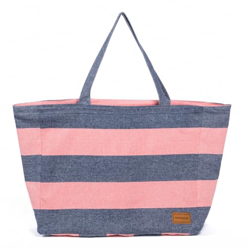 MOMOMUS Große Strandtasche XXL Familie - Wendbar, Gestreiftes und glattes Design, Geräumig - 50x40, Blau-Orange von MOMOMUS