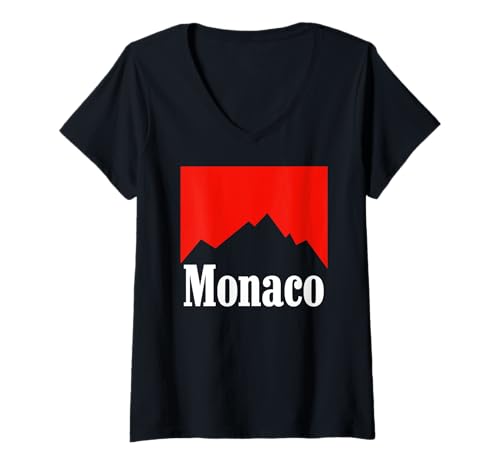 Damen Monaco Mountains X Monte-Carlo Mont Agel Berge Monaco T-Shirt mit V-Ausschnitt von MONACO MOUNTAINS X Berge Monaco Monte-Carlo