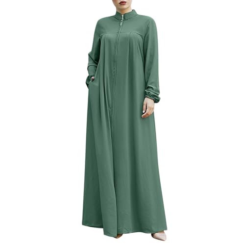 Abaya Damen Islam: Loose Stehkragen Muslimische Robe,Casual Einfarbig Maxi Muslimische Kleider mit Reißverschluss,Langen-Ärmeln Langes Kleid,Einfach Modern Lässig Abaya Kleid für Ramadan,Abend von MONBKLING