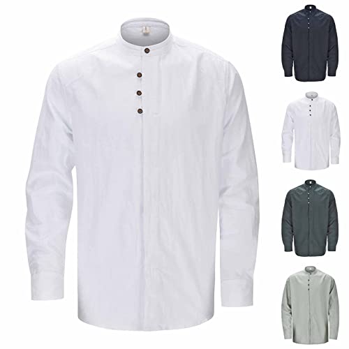 Shirts Herren,einfarbige Slim Fit Herrenshirt Langarm Business Stand Collar Half Open Shirt,atmungsaktiv Knöpfen Shirt Tops Vintage Mode Stehkragen Shirt Rundhals Casual Sport Top Laufshirt von MONBKLING