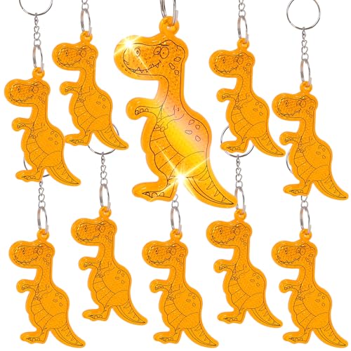 MONCAP 10 Stück Dinosaurier Schlüsselanhänger Schutzengel Anhänger Reflektor Dino Schlüsselanhänger Acryl Schutzengel Glücksbringer Geschenk für Einschulung Jungen Mädchen Rucksack Geburtstag von MONCAP