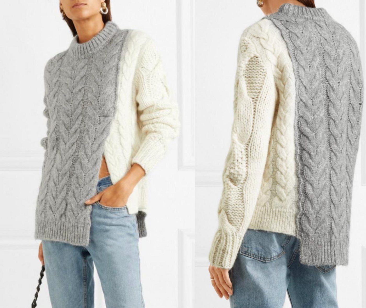 MONCLER Strickpullover MONCLER KNITWEAR Two-tone cable-knit Sweater Jumper Strick-Pulli Pullo von MONCLER