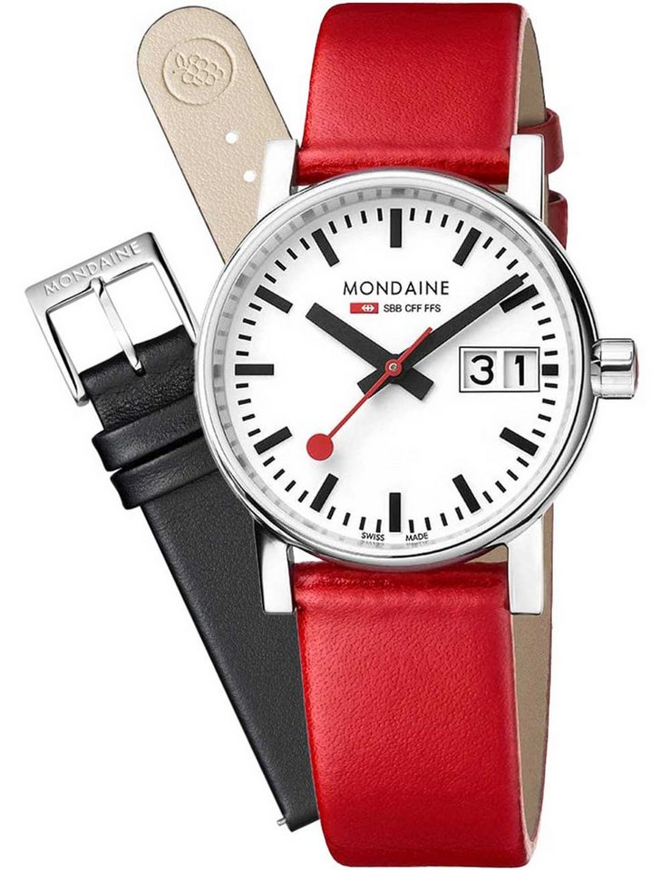 MONDAINE Quarzuhr Mondaine MSE.30210.LCV.SET Damenuhr evo2 SBB vegan Set m. zwei Bänder Mondaine MSE.30210.LCV.SET Damenuhr evo2 SBB vegan Set m. zwei Bändern 30mm 3ATM von MONDAINE