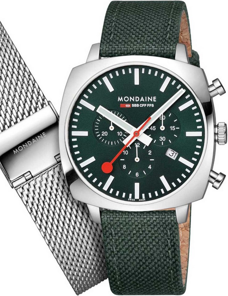 MONDAINE Quarzuhr Mondaine MSL.41460.LF.SET Herrenuhr Grand Cushion Set 41mm 5ATM Mondaine MSL.41460.LF.SET Herrenuhr Grand Cushion Set 41mm 5ATM von MONDAINE