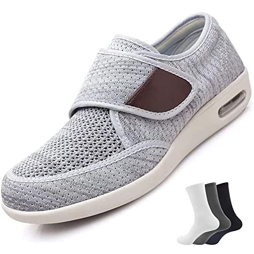 MONDEX Orthopädische Schuhe Herren Damen Extra Breite Füße mit Klettverschluss, Schuhe für Geschwollene Füße, Ultraleicht rutschfest Gesundheitsschuhe Senioren Turnschuhe Hausschuhe,Weiß,37 EU von MONDEX