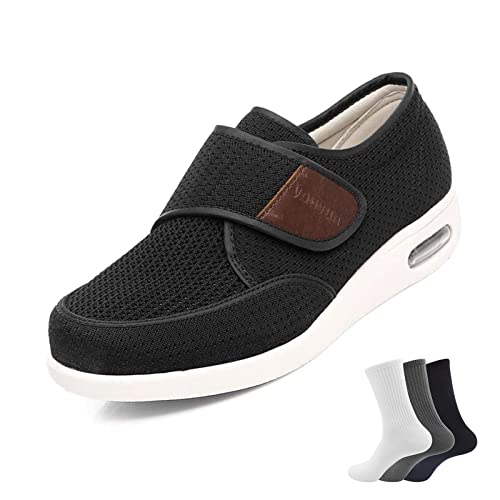 MONDEX Orthopädischer Schuh Damen, Erweiterte Breiten Klettverschluss Gesundheitsschuhe Schuhe Breite Füße Herren Senioren Schuhe Extra Weite Einstellbar Walking Schuhe,Schwarz,44 EU von MONDEX