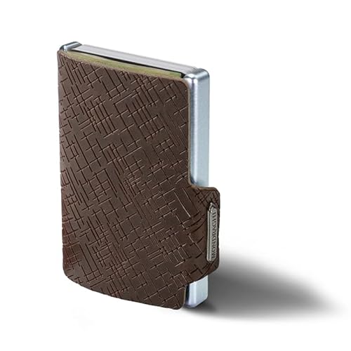 MONDRAGHI Basic Outlet - Mini-Wallet Ultraleichte Geldbörse mit Narbenleder. Kleiner Geldbeutel mit RFID-Schutz-Chip - Kartenetui mit Leichtmetallrahmen (Braun) von MONDRAGHI