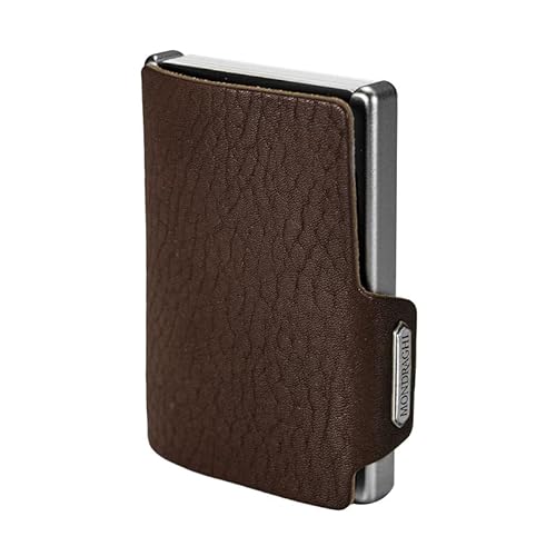 MONDRAGHI Basic Outlet - Mini-Wallet Ultraleichte Geldbörse mit Narbenleder. Kleiner Geldbeutel mit RFID-Schutz-Chip - Kartenetui mit Leichtmetallrahmen (Tabak) von MONDRAGHI
