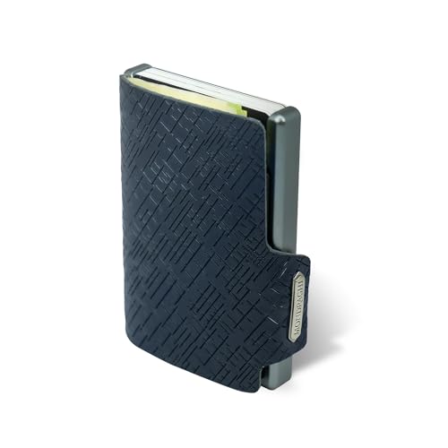 Mondraghi Basic Outlet - Mini-Wallet Ultraleichte Geldbörse mit Narbenleder. Kleiner Geldbeutel mit RFID-Schutz-Chip - Kartenetui mit Leichtmetallrahmen (Rot) (Blau) von MONDRAGHI