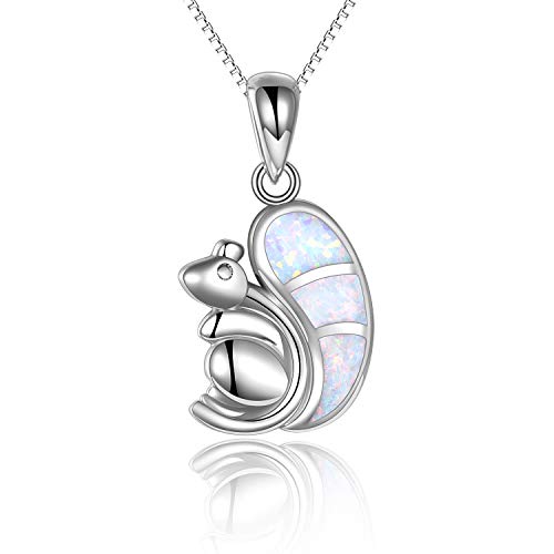 MONGAS Eichhörnchen Halskette Sterling Silber Opal Halskette Eichhörnchen Anhänger Opal Halskette Schmuck Eichhörnchen Geschenke für Frauen Mädchen von MONGAS