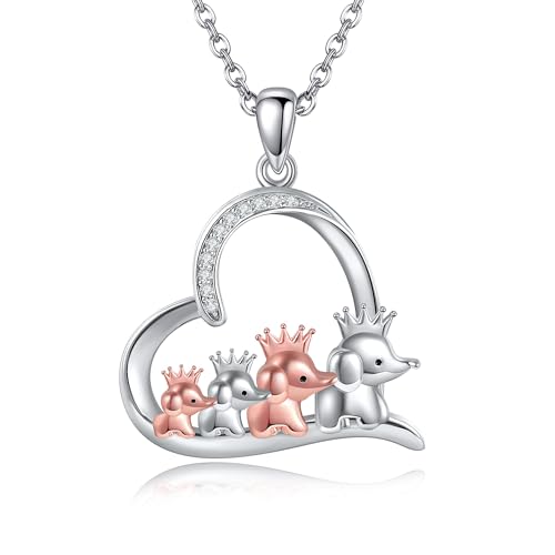 MONGAS Elefanten-Halskette Sterling Silber Herz Familie Elefant Anhänger Halskette Elefantenschmuck Geschenke für Frauen Damen Mädchen von MONGAS