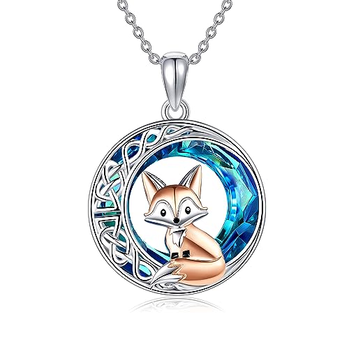 MONGAS Fuchs Ketten Sterling Silber Keltisch Kristall Anhänger Ketten Fuchs Schmuck Geschenke für Tierliebhaber Frauen Mädchen von MONGAS