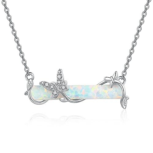 MONGAS Schmetterling Bar Halskette Sterling Silber Opal Blatt Schmetterling Bar Halskette Schmuck Schmetterling Geschenke für Frauen Mädchen von MONGAS