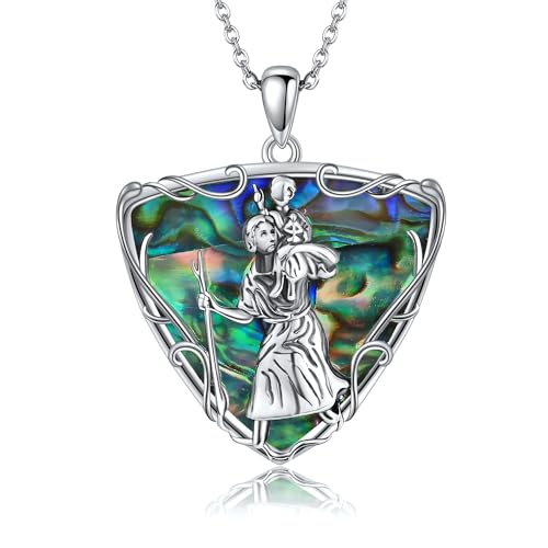 MONGAS St. Christopherus Halskette 925 Sterling Silber Abalone Shell Halskette Saint Christopher Anhänger Halskette Schmuck Weihnachtsgeschenke für Frauen Mädchen von MONGAS