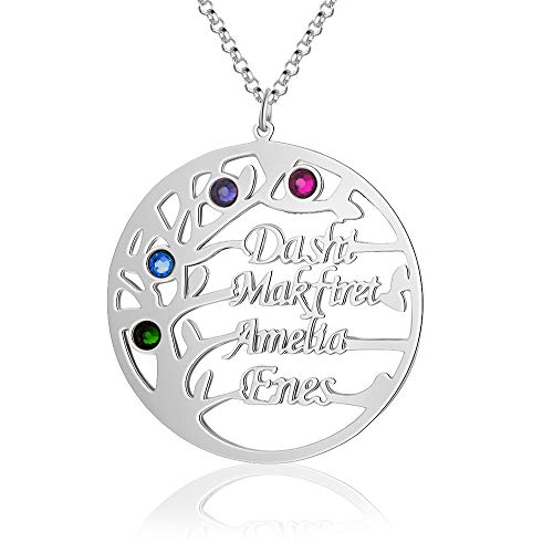 Personalisierte Stammbaum-Halskette für Frauen Personalisierte Namenskette Baum des Lebens Halskette Namenskette 925 Silber Personalisiert Schmuck Geschenke für Frauen Mutter Oma (Silber) von MONGAS