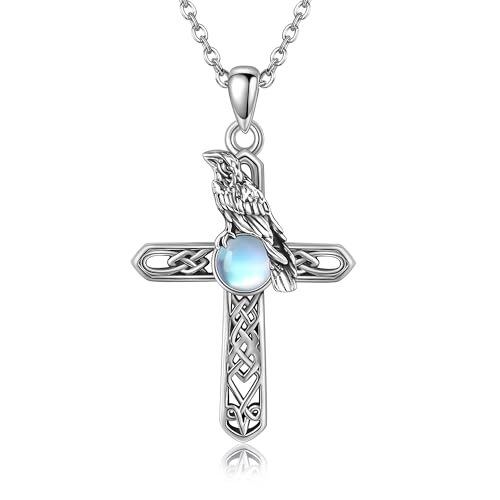 Rabe Keltisch Kreuz Halskette Sterling Silber Keltisch Krähe Rabe Anhänger Halskette Rabenschmuck Geschenke für Frauen Damen Männer von MONGAS