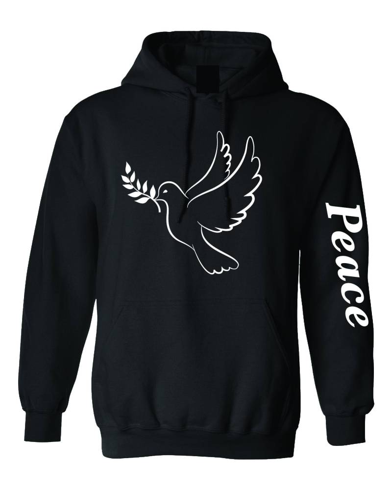 Dove Peace Hoodie Weiß Einzigartiges Design Schwarzer Kapuzenpulli von MONIKUNIQUE555