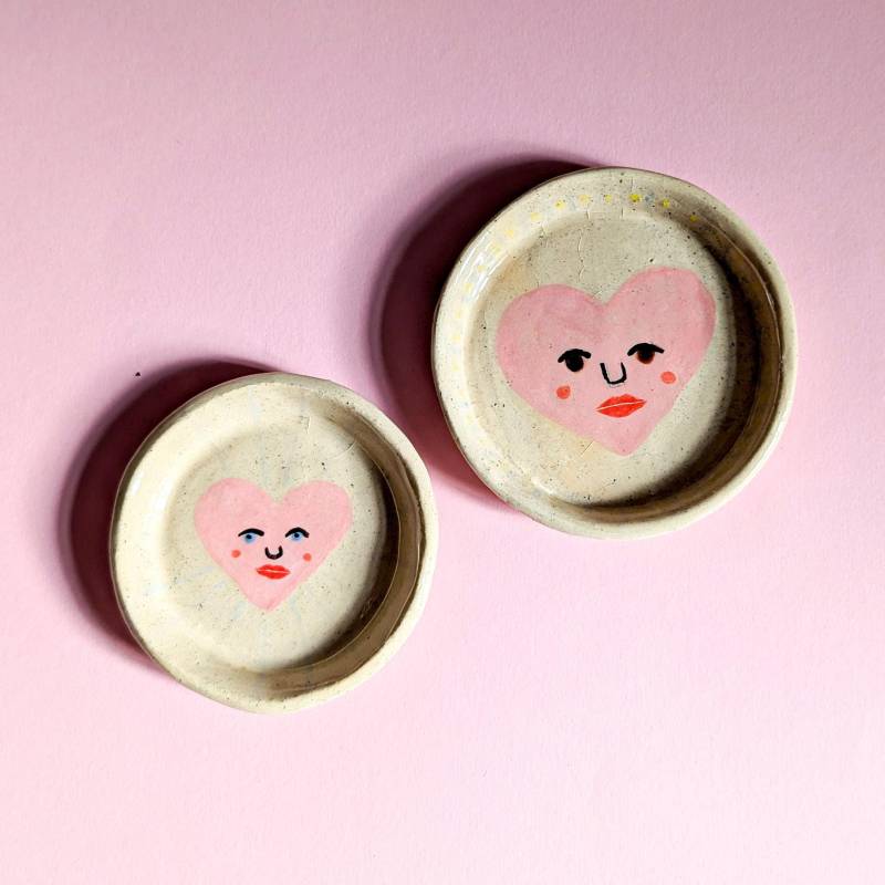 Schmuckteller Aus Keramik Mit Herz Gesicht in Rosa, Schmuckschale, Ringschale, Ringschälchen, Getöpfertes Schmuckschälchen, Schale Deko von MONIYceramics