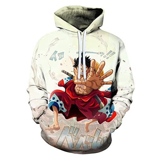 Herren One Piece Luffy Man Sweatshirt Charakterdruck auf der Brust Logodruck auf dem Rücken Lässige einfarbige Langarm-Sweatshirt Sweatshirts von MONJI