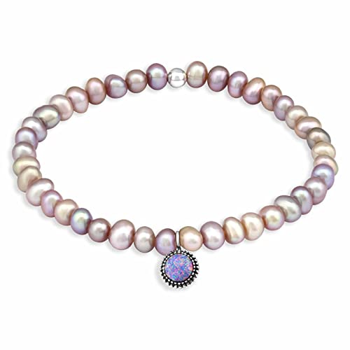 MONKIMAU Perlenarmband Damen Silber mit synthetischen Opal Anhänger aus 925 Sterling Silver Bracelet Women Charm Armband Perlen Schmuck Geschenke für Kinder Mädchen Frauen von MONKIMAU