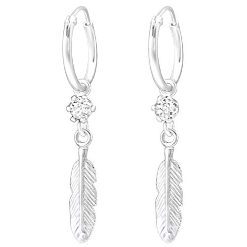 Monkimau Damen Ohrringe Feder Ohrhänger aus 925 Sterling Silver echt Silber mit Kristallen von MONKIMAU