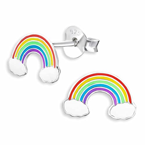 Monkimau Ohrringe Mädchen Regenbogen 925 echt Silber Kinderohrringe Ohrstecker Schmuck medizinische Stecker Flagge klein Geschenke für Kinder Frauen Damen von MONKIMAU