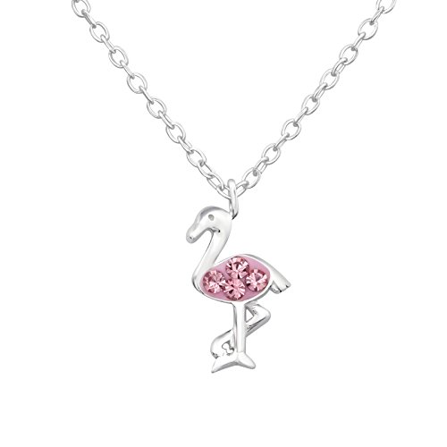 Monkimau Mädchen Halskette Flamingo Anhänger aus 925 Sterling Silver echt Silber mit 4 Rosa Kristallen 45cm Kette von MONKIMAU