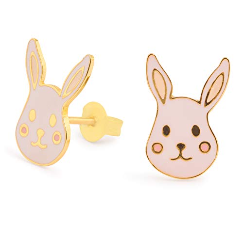 Monkimau Damen Ohrringe Hase Kopf Ohrstecker aus Messing Gold plattiert handbemalt von MONKIMAU