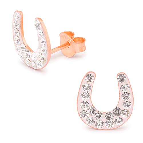 Monkimau Damen Ohrringe Hufeisen Glücksbringer Ohrstecker aus 925 Sterling Silver echt Silber mit 36 Kristallen (Rosegold 1) von MONKIMAU