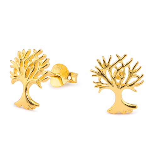Monkimau Damen Ohrringe Lebensbaum Ohrstecker aus 925 Sterling Silver echt Silber mit 18K Gold plattiert von MONKIMAU