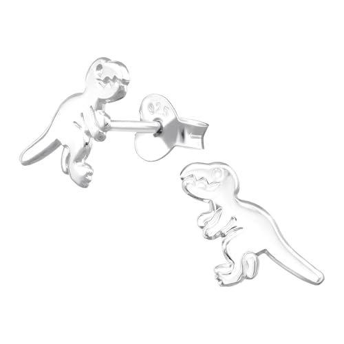 Monkimau Dinosaurier Kinder Ohrringe | 925 Silber | Mädchen Ohrstecker Schmuck | Hypoallergen & Nickelfrei | Kinderohrringe Geschenkidee von MONKIMAU