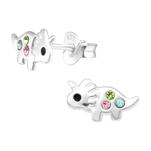 Monkimau Dinosaurier Kinder Ohrringe | Kristallen 925 Silber | Mädchen Ohrstecker Schmuck | Hypoallergen & Nickelfrei | Kinderohrringe Geschenkidee von MONKIMAU