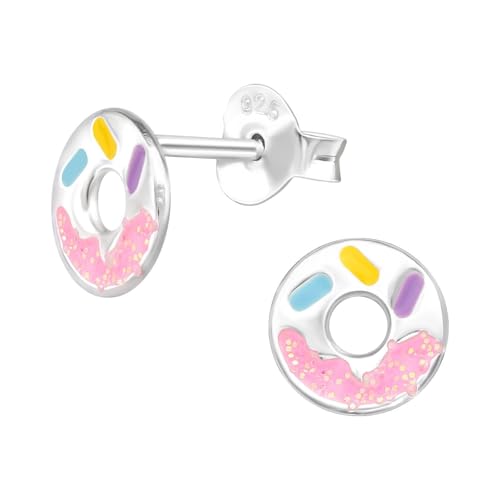 Monkimau Donut Kinder Ohrringe | 925 Silber | Mädchen Ohrstecker Schmuck | Hypoallergen & Nickelfrei | Kinderohrringe Geschenkidee von MONKIMAU