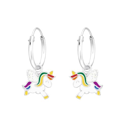 Monkimau Einhorn Kinder Creolen Ohrringe | 925 Silber | Mädchen Ohrstecker Schmuck | Hypoallergen & Nickelfrei | Kinderohrringe Geschenkidee von MONKIMAU