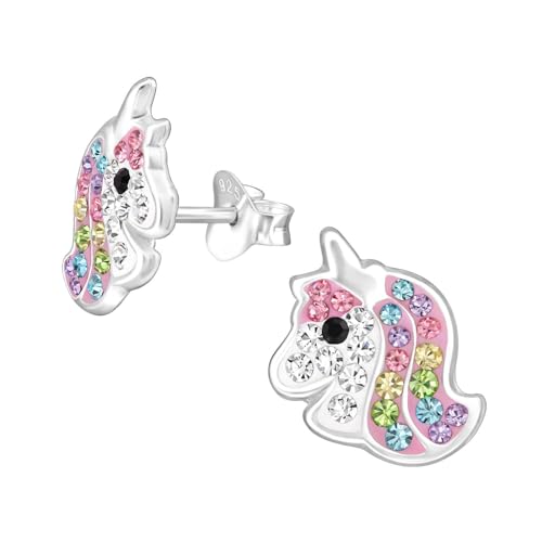 Monkimau Einhorn Kinder Ohrringe | mit Kristallen 925 Silber | Mädchen Ohrstecker Schmuck | Hypoallergen & Nickelfrei | Kinderohrringe Geschenkidee von MONKIMAU