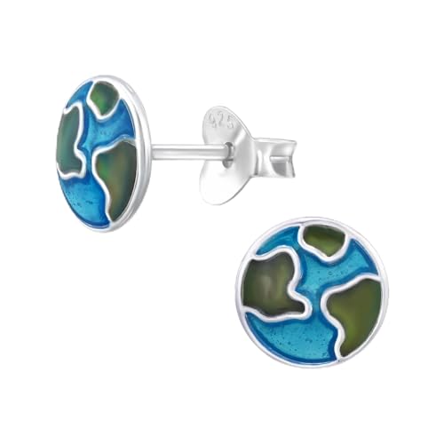 Monkimau Erde Kinder Ohrringe | 925 Silber | Mädchen Ohrstecker Schmuck | Hypoallergen & Nickelfrei | Kinderohrringe Geschenkidee von MONKIMAU