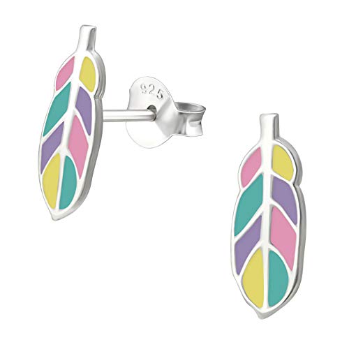 Monkimau Kinderohrringe bunte Feder Ohrstecker aus 925 Sterling Silver echt Silber von MONKIMAU