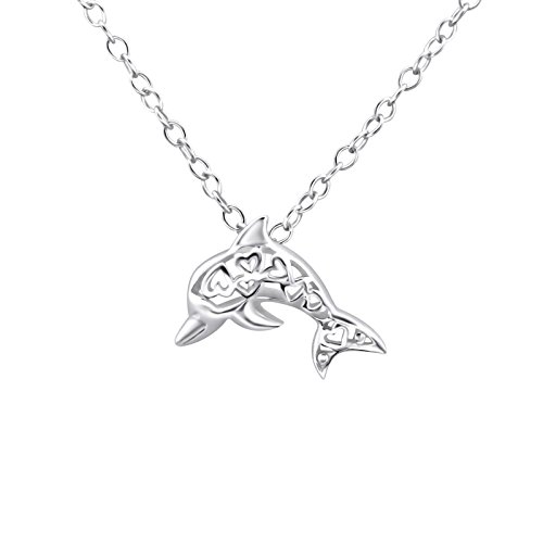 Monkimau Mädchen Halskette Delfin Anhänger aus 925 Sterling Silver echt Silber mit 45cm Kette von MONKIMAU