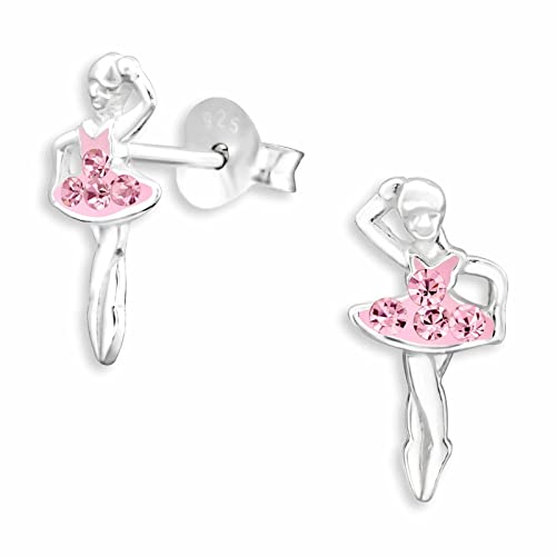 Monkimau Mädchen Ohrringe Ballerina Tänzerin Ohrstecker aus 925 Sterling Silver echt Silber mit 8 Kristallen von MONKIMAU