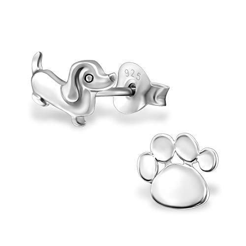 Monkimau Mädchen Ohrringe Dackel Ohrstecker aus 925 Sterling Silver echt Silber mit Pfote von MONKIMAU