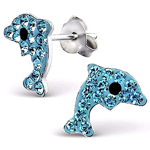 Monkimau Mädchen Ohrringe Delfin Ohrstecker aus 925 Sterling Silver echt Silber mit 32 Kristallen von MONKIMAU