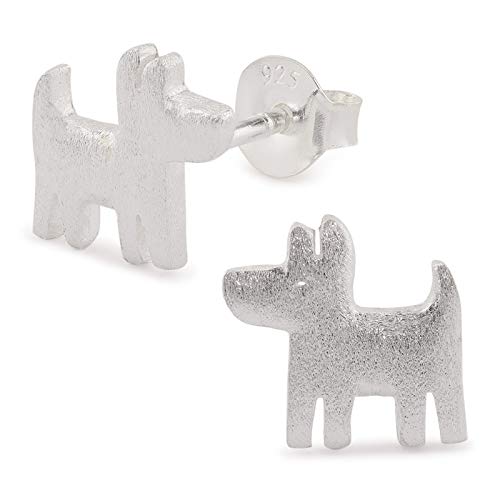 Monkimau Mädchen Ohrringe Hund Welpe Ohrstecker aus 925 Sterling Silver echt Silber Matt von MONKIMAU