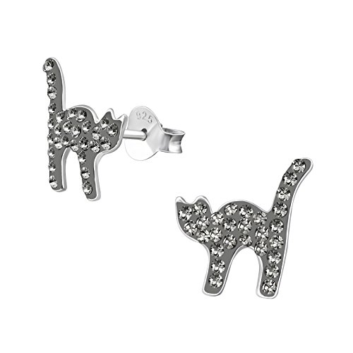 Monkimau Mädchen Ohrringe Katzen Ohrstecker aus 925 Sterling Silver echt Silber mit 56 Kristallen von MONKIMAU