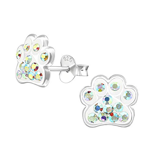 Monkimau Mädchen Ohrringe Pfoten Ohrstecker aus 925 Sterling Silver echt Silber mit 24 Kristallen von MONKIMAU