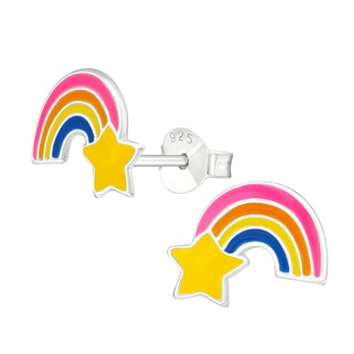 Monkimau Regenbogen Kinder Ohrringe | 925 Silber | Mädchen Ohrstecker Schmuck | Hypoallergen & Nickelfrei | Kinderohrringe Geschenkidee von MONKIMAU