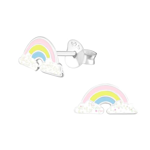Monkimau Regenbogen Kinder Ohrringe | 925 Silber | Mädchen Ohrstecker Schmuck | Hypoallergen & Nickelfrei | Kinderohrringe Geschenkidee von MONKIMAU