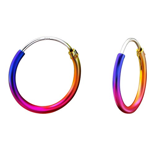 Monkimau Damen Ohrringe Regenbogen Creolen aus 925 Sterling Silver echt Silber mit Durchmesser 16mm von MONKIMAU