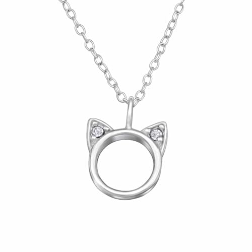 Monkimau Silberne Katzen Halskette 925 Sterling Silber mit Kristall - Eleganter Damenschmuck, 45cm, Geschenkbox inklusive - Ideal für Katzenliebhaber von MONKIMAU