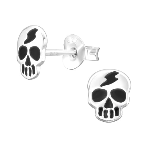 Monkimau Totenkopf Kinder Ohrringe | 925 Silber | Mädchen Ohrstecker Schmuck | Hypoallergen & Nickelfrei | Kinderohrringe Geschenkidee von MONKIMAU